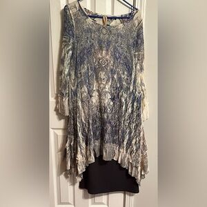 2pc Elegant Blue and Cream Women's Skirt Set